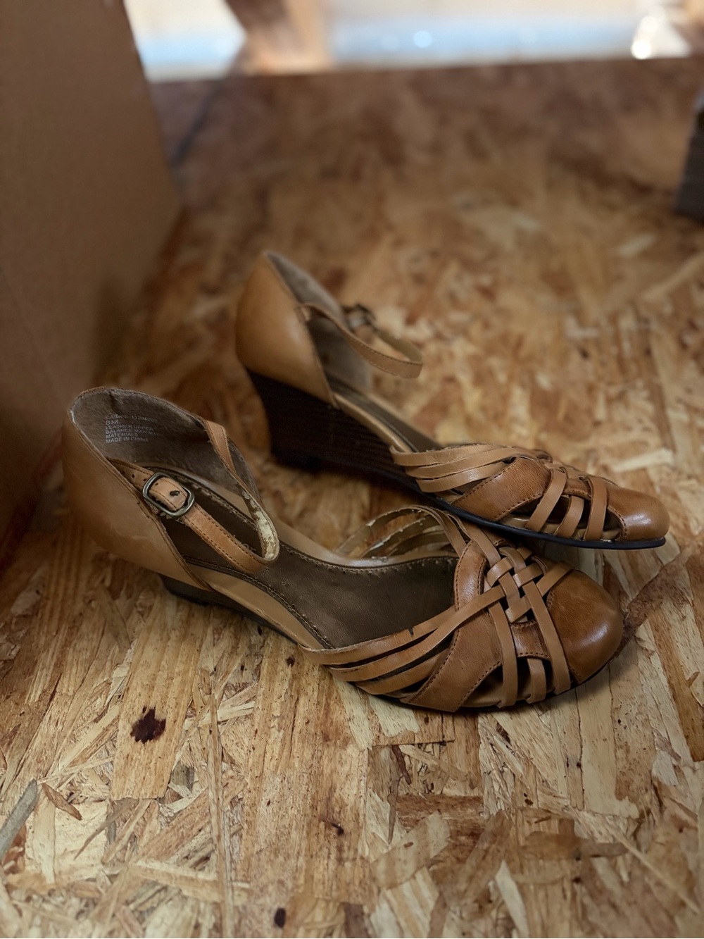 Naturalizer Woven Leather Ankle-Strap Wedge in Tan 8